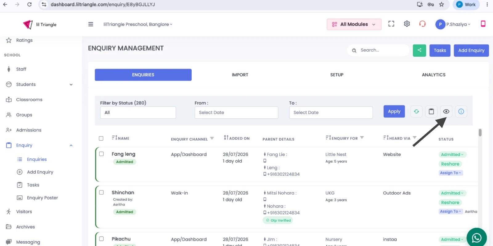 Enquiry Toolbar - Customize Columns
